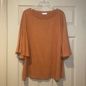 Tickled Teal‎ Women's Orange/Rust Flare Sleeve Top, Rayon/Spandex, Size Large